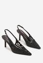 Czarne Sandały na Szpilce Slingback z Ażurową Cholewką Latilena