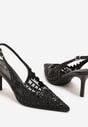 Czarne Sandały na Szpilce Slingback z Ażurową Cholewką Latilena