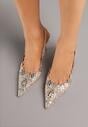 Złote Sandały na Szpilce Slingback z Ażurową Cholewką Latilena