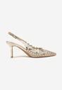 Złote Sandały na Szpilce Slingback z Ażurową Cholewką Latilena
