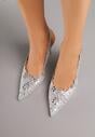Srebrne Sandały na Szpilce Slingback z Ażurową Cholewką Latilena