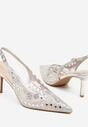 Srebrne Sandały na Szpilce Slingback z Ażurową Cholewką Latilena