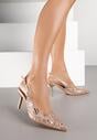 Szampańskie Sandały na Szpilce Slingback z Ażurową Cholewką Latilena
