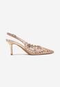 Szampańskie Sandały na Szpilce Slingback z Ażurową Cholewką Latilena