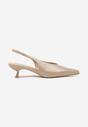 Beżowe Czółenka Slingback na Obcasie Typu Kaczuszka Latorra