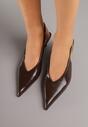 Brązowe Czółenka Slingback na Obcasie Typu Kaczuszka Latorra