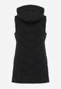 Czarna Pikowana Kamizelka o Taliowanym Kroju z Kapturem Tulonea