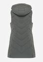 Zielona Pikowana Kamizelka o Taliowanym Kroju z Kapturem Tulonea