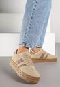Ciemnobeżowe Sneakersy w Stylu Klasycznych Tenisówek na Platformie Nallania