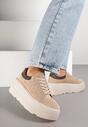 Beżowe Sneakersy na Platformie z Naturalnego Zamszu Latavesa