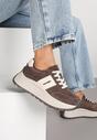 Brązowe Sneakersy na Platformie z Naturalnego Zamszu z Geometrycznym Wzorem i Napisem Latalissa