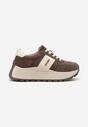 Brązowe Sneakersy na Platformie z Naturalnego Zamszu z Geometrycznym Wzorem i Napisem Latalissa