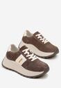 Brązowe Sneakersy na Platformie z Naturalnego Zamszu z Geometrycznym Wzorem i Napisem Latalissa