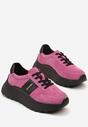 Różowo-Czarne Sneakersy na Platformie z Naturalnego Zamszu z Geometrycznym Wzorem i Napisem Latalissa
