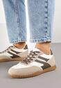 Ciemnobeżowe Sneakersy Tenisówki z Geometrycznym Motywem Fesindia