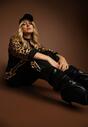 Czarny Komplet Dresowy z Panterkowymi Wstawkami Bluza i Spodnie Wide Leg Redrie