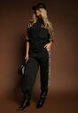 Czarny Komplet Dresowy z Panterkowymi Wstawkami Bluza i Spodnie Wide Leg Redrie