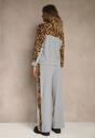 Szary Komplet Dresowy z Panterkowymi Wstawkami Bluza i Spodnie Wide Leg Redrie