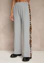 Szary Komplet Dresowy z Panterkowymi Wstawkami Bluza i Spodnie Wide Leg Redrie