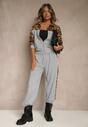 Szary Komplet Dresowy z Panterkowymi Wstawkami Bluza i Spodnie Wide Leg Redrie