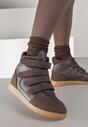 Brązowe Sneakersy na Ukrytym Koturnie Ozdobione Przeszyciami Tlavie