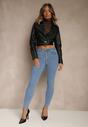 Niebieskie Bawełniane Jeansy Skinny z Guzikami Hirgisse