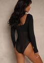 Czarne Body Vices o Fasonie Longsleeve z Dekoltem w Kształcie V Asstre
