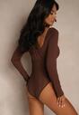 Brązowe Body Vices o Fasonie Longsleeve z Dekoltem w Kształcie V Asstre