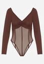 Brązowe Body Vices o Fasonie Longsleeve z Dekoltem w Kształcie V Asstre