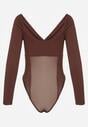 Brązowe Body Vices o Fasonie Longsleeve z Dekoltem w Kształcie V Asstre