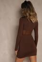 Brązowa Sukienka Vices Bodycon z Transparentną Wstawką Typu Gorset Necotte