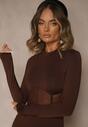 Brązowa Sukienka Vices Bodycon z Transparentną Wstawką Typu Gorset Necotte