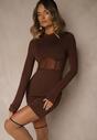 Brązowa Sukienka Vices Bodycon z Transparentną Wstawką Typu Gorset Necotte