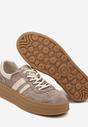 Brązowe Sneakersy Zamszowe na Platformie ze Skórzaną Wkładką Ozdobione Paskiem Adivrie
