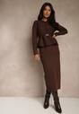 Brązowy Elegancki Komplet Garniturowy z Wiskozą Taliowana Marynarka i Spódnica Zaite
