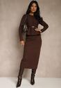 Brązowy Elegancki Komplet Garniturowy z Wiskozą Taliowana Marynarka i Spódnica Zaite