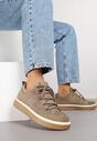 Ciemnobeżowe Sneakersy z Ozdobnymi Przeszyciami Zailera