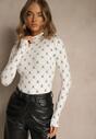 Biała Bluzka Longsleeve Półgolf z Bawełny Ozdobiona Geometrycznym Nadrukiem Zantila