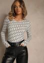 Czarno-Biała Bluzka Longsleeve z Bawełny Ozdobiony Literowym Wzorem Javelina