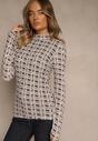 Biało-Brązowa Bluzka Longsleeve z Golfem z Bawełny w Geometryczny Print Zadanevia