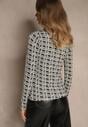 Biało-Czarna Bluzka Longsleeve z Golfem z Bawełny w Geometryczny Print Zadanevia