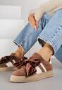 Brązowe Sneakersy w Stylu Tenisówek Ozdobione Kokardą z Weluru Lerrive