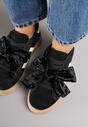 Czarne Sneakersy w Stylu Tenisówek Ozdobione Kokardą z Weluru Lerrive