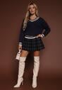 Granatowy Sweter Preppy z Dodatkiem Kaszmiru Lincire