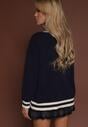 Granatowy Sweter Preppy z Dodatkiem Kaszmiru Lincire