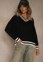 Czarny Sweter Preppy z Dodatkiem Kaszmiru Lincire