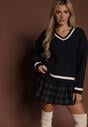 Granatowy Sweter w Stylu Preppy z Dodatkiem Kaszmiru i Warkoczowym Splotem Belmire