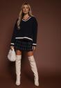 Granatowy Sweter w Stylu Preppy z Dodatkiem Kaszmiru i Warkoczowym Splotem Belmire