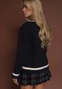 Granatowy Sweter w Stylu Preppy z Dodatkiem Kaszmiru i Warkoczowym Splotem Belmire