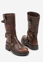 Brązowe Botki Biker Boots Zdobione Klamerkami i Kieszonką Nalinnea